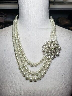 Triple-strand faux pearl necklace